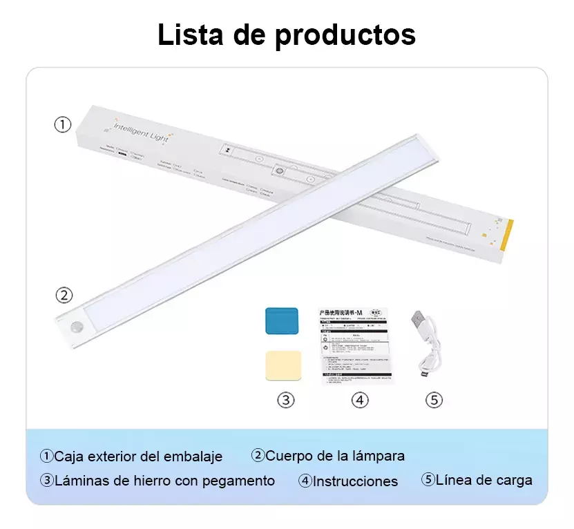 Lámpara LED Sensor Movimiento Recargable USB Ultradelgada Tricolor 30cm-3