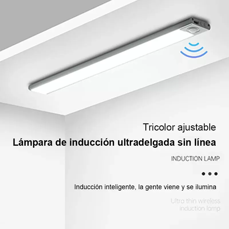 Lámpara LED Sensor Movimiento Recargable USB Ultradelgada Tricolor 30cm-4