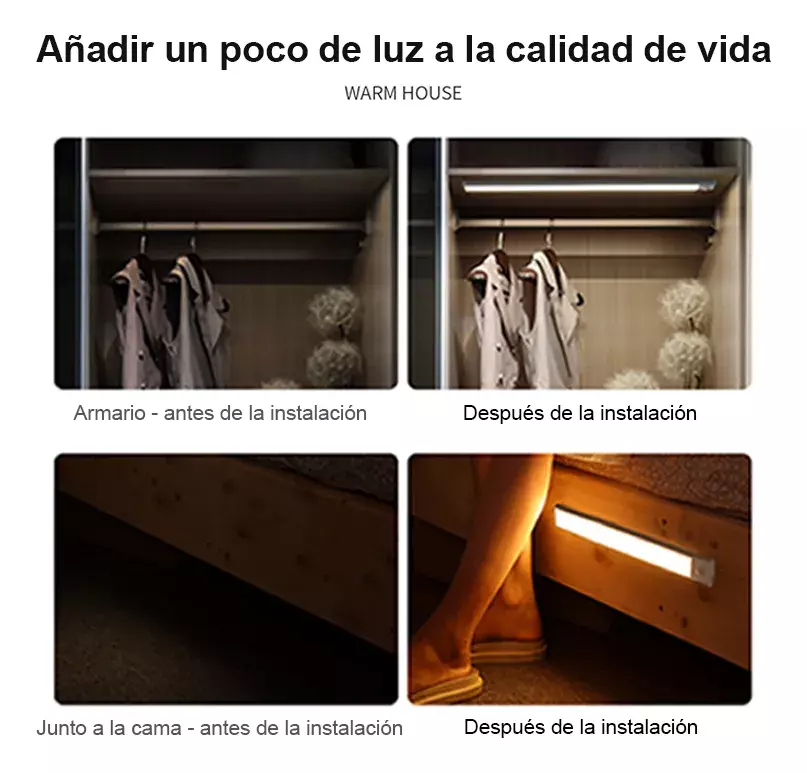 Lámpara LED Sensor Movimiento Recargable USB Ultradelgada Tricolor 30cm-6