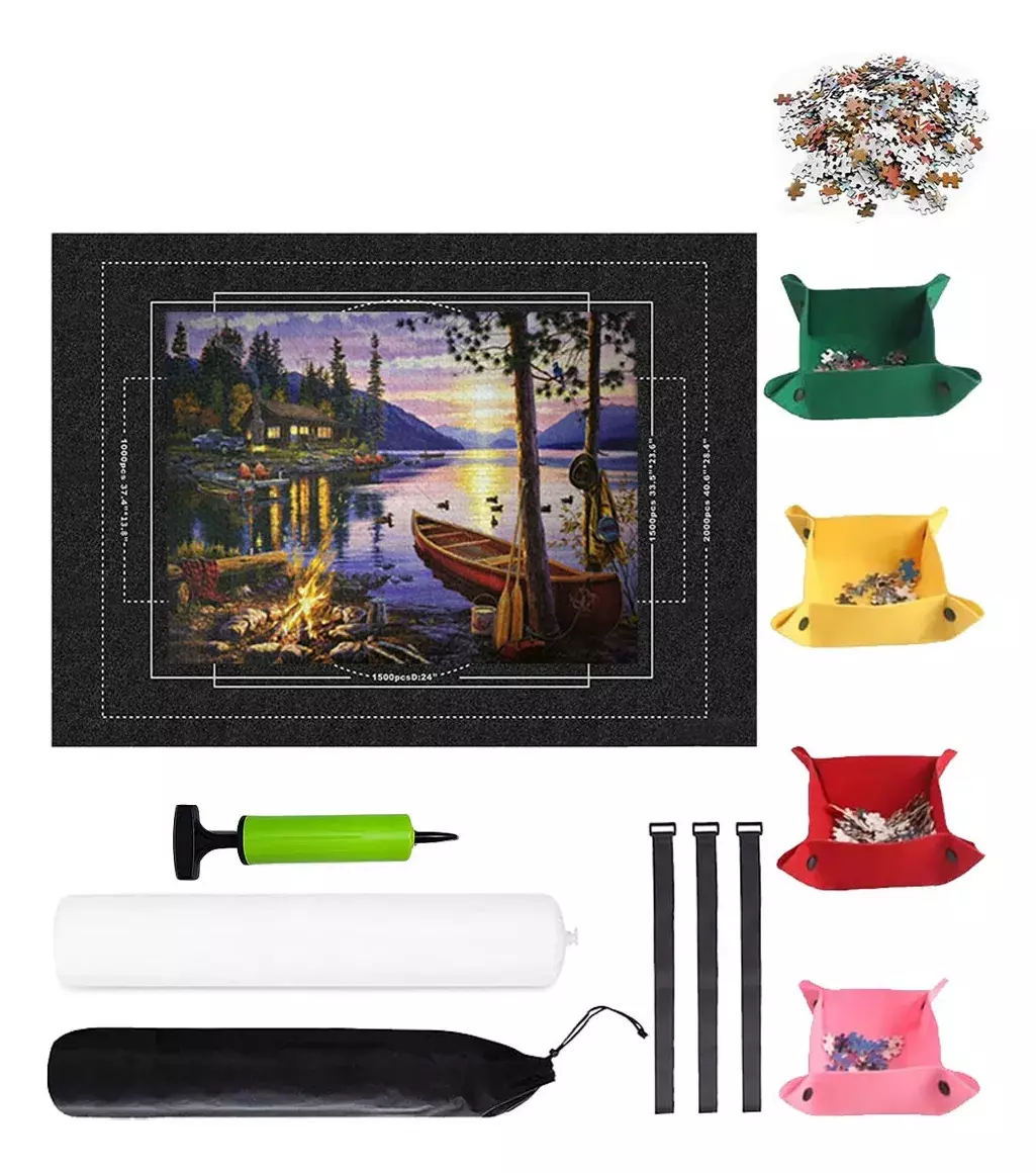 Alfombra Portátil para Rompecabezas Color Negro 1500 Piezas + Accesorios-9