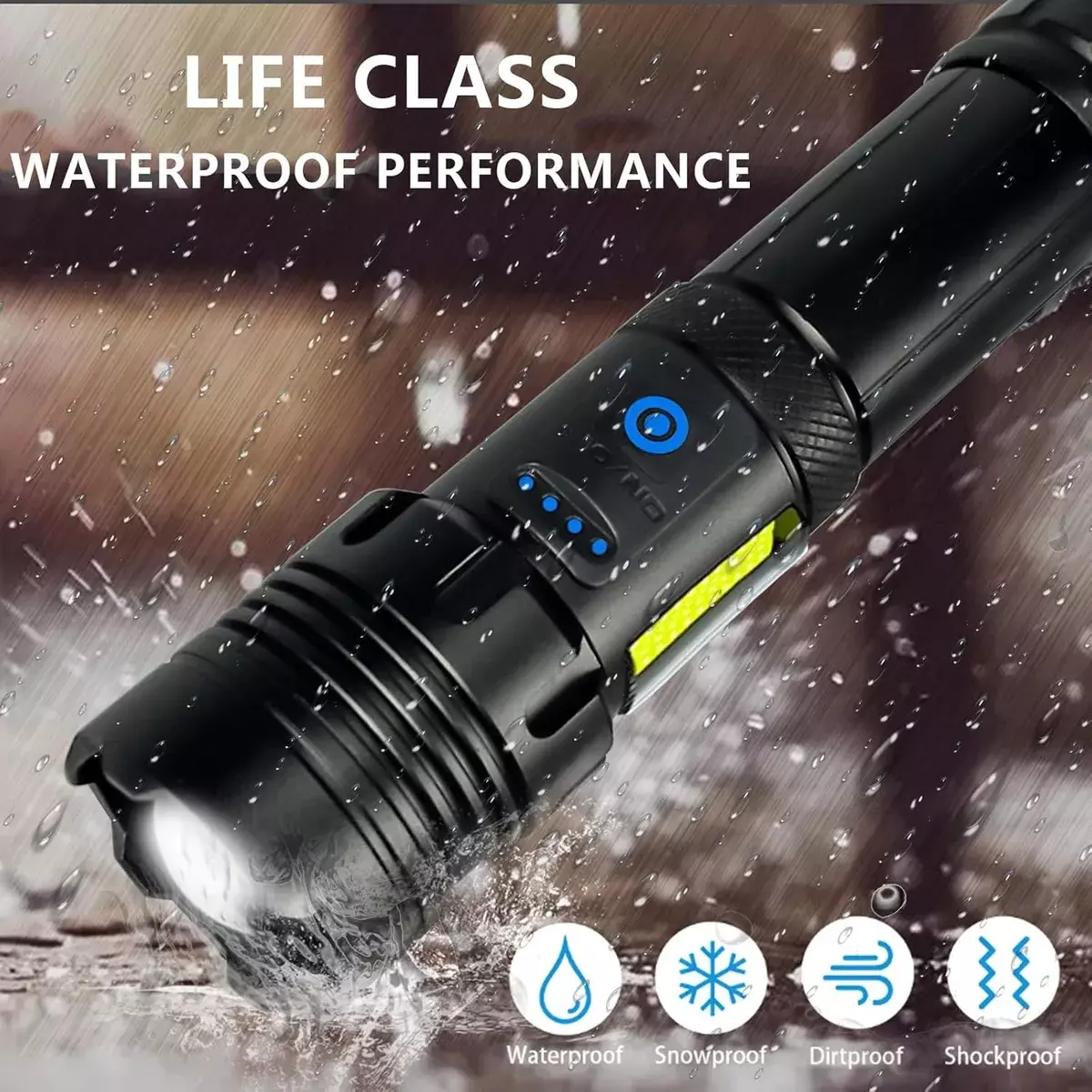 Linterna Táctica Recargable LED XHP70 Zoom Impermeable 120000 Lúmenes-5