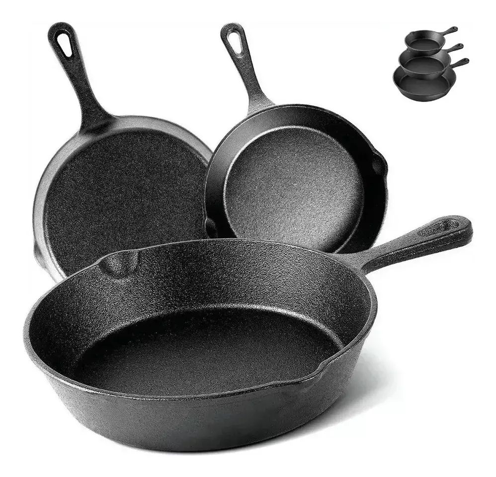 Set de Sartenes de Hierro Fundido Antiadherente Pre-Sazonado-0
