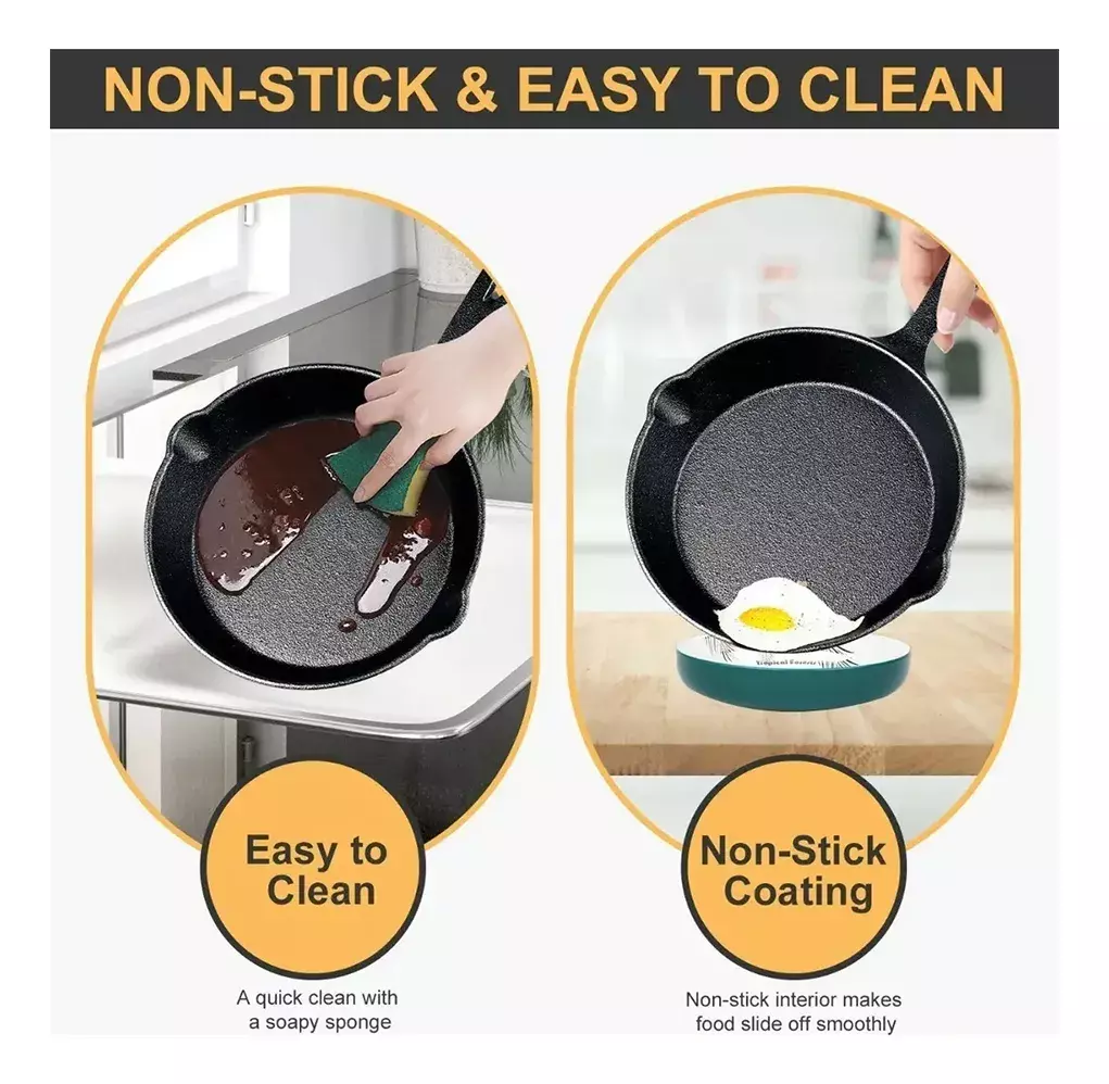 Set de Sartenes de Hierro Fundido Antiadherente Pre-Sazonado-2