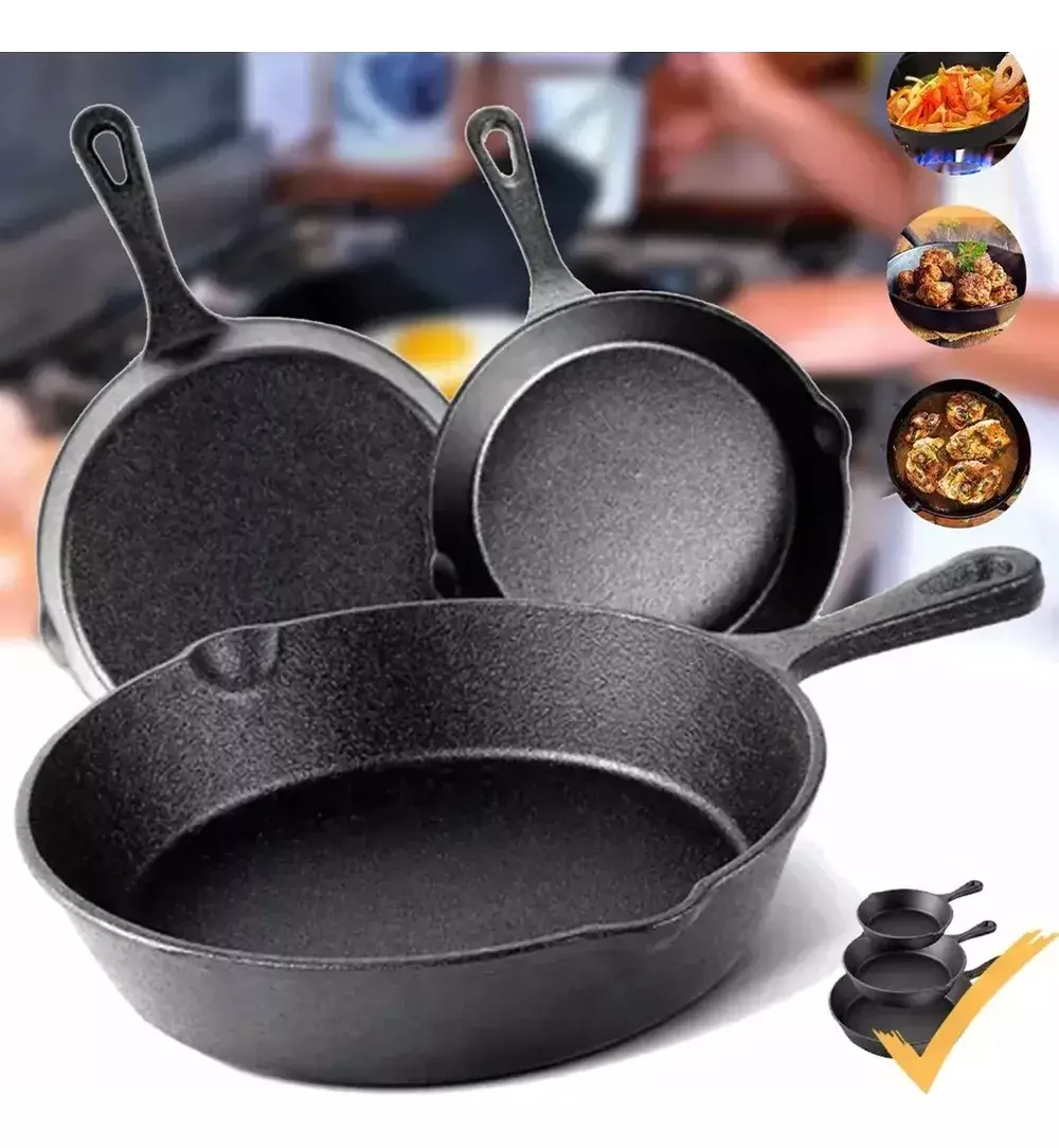 Set de Sartenes de Hierro Fundido Antiadherente Pre-Sazonado-5