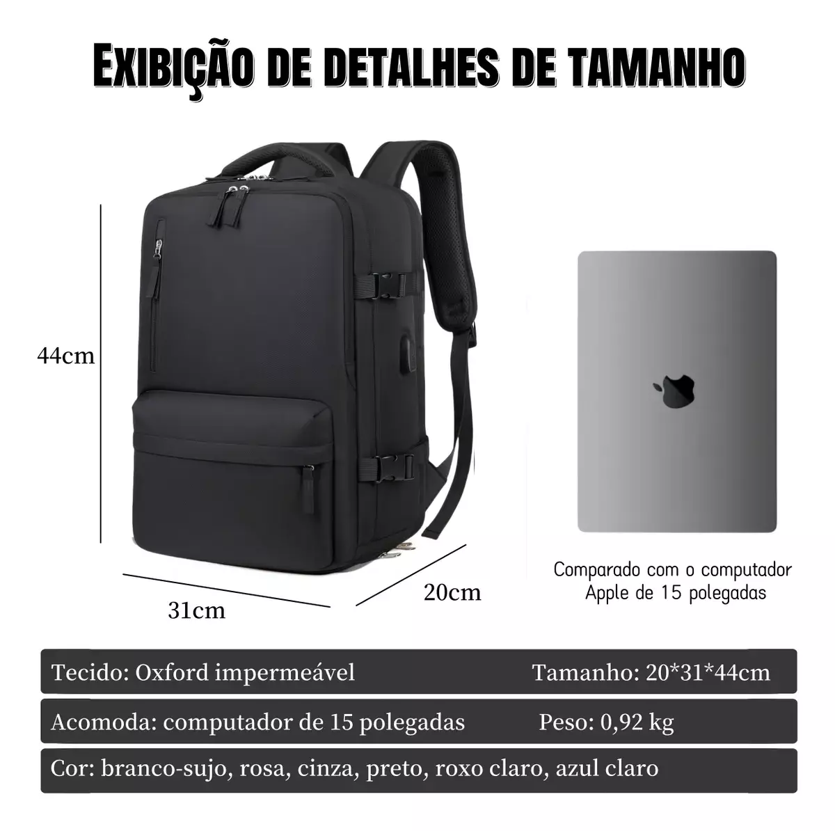Mochila Impermeable Con Puerto USB Unisex Compartimento Para Laptop Y Zapatos 20L Negra-2