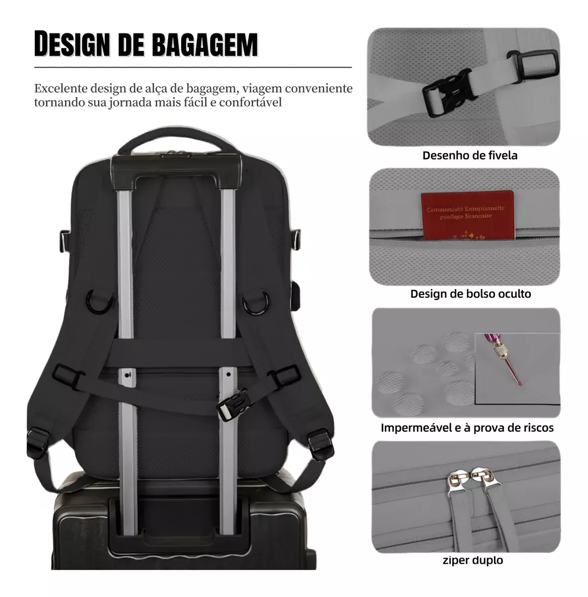 Mochila Impermeable Con Puerto USB Unisex Compartimento Para Laptop Y Zapatos 20L Negra-3