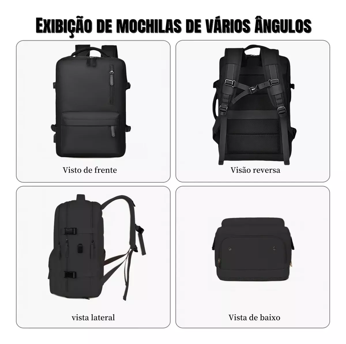 Mochila Impermeable Con Puerto USB Unisex Compartimento Para Laptop Y Zapatos 20L Negra-5