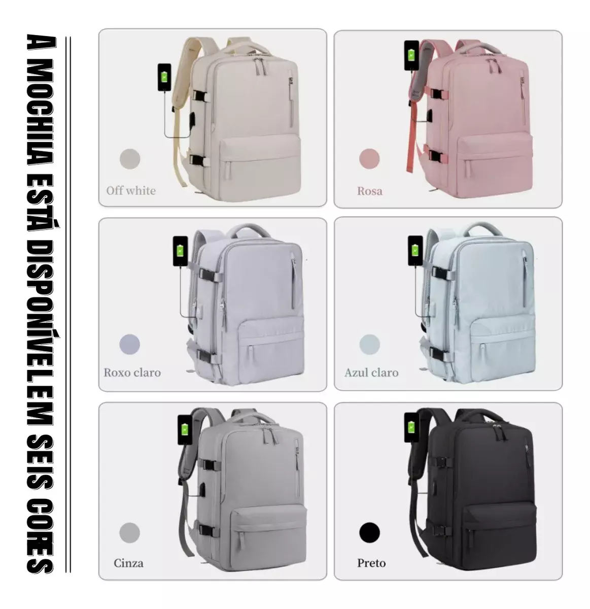 Mochila Impermeable Con Puerto USB Unisex Compartimento Para Laptop Y Zapatos 20L Negra-9