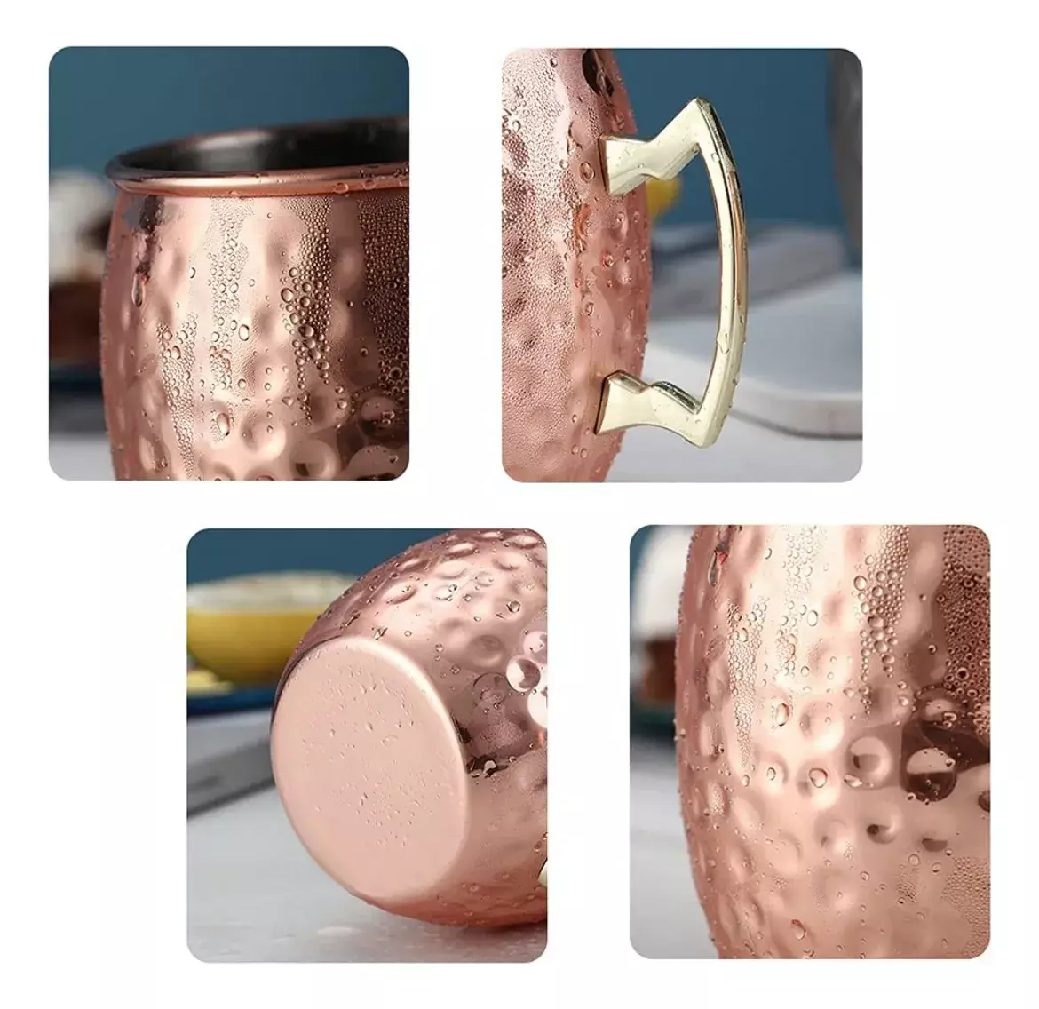 Juego De Tazas Mule De Cobre Martillado 4 Piezas Asa Dorada 473ml-5