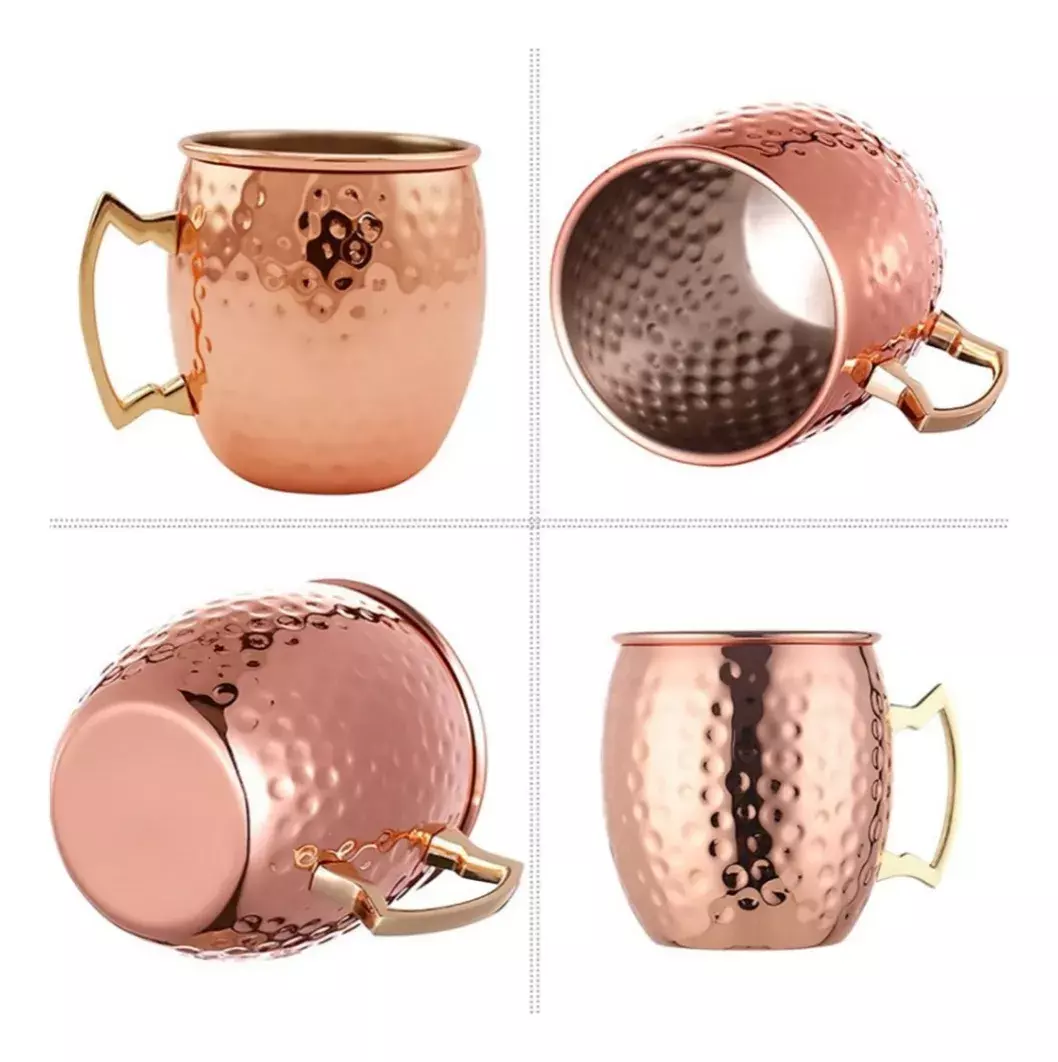 Juego De Tazas Mule De Cobre Martillado 4 Piezas Asa Dorada 473ml-6