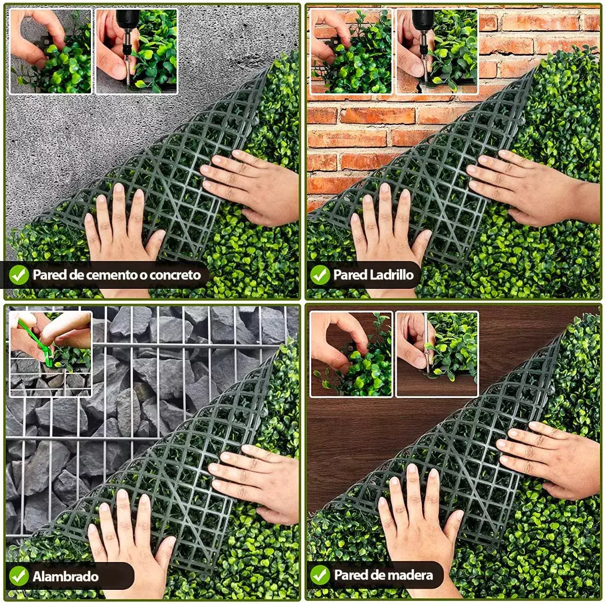 Set de Paneles de Muro Verde Artificial UV Protección 50x50 cm Decorativos-5