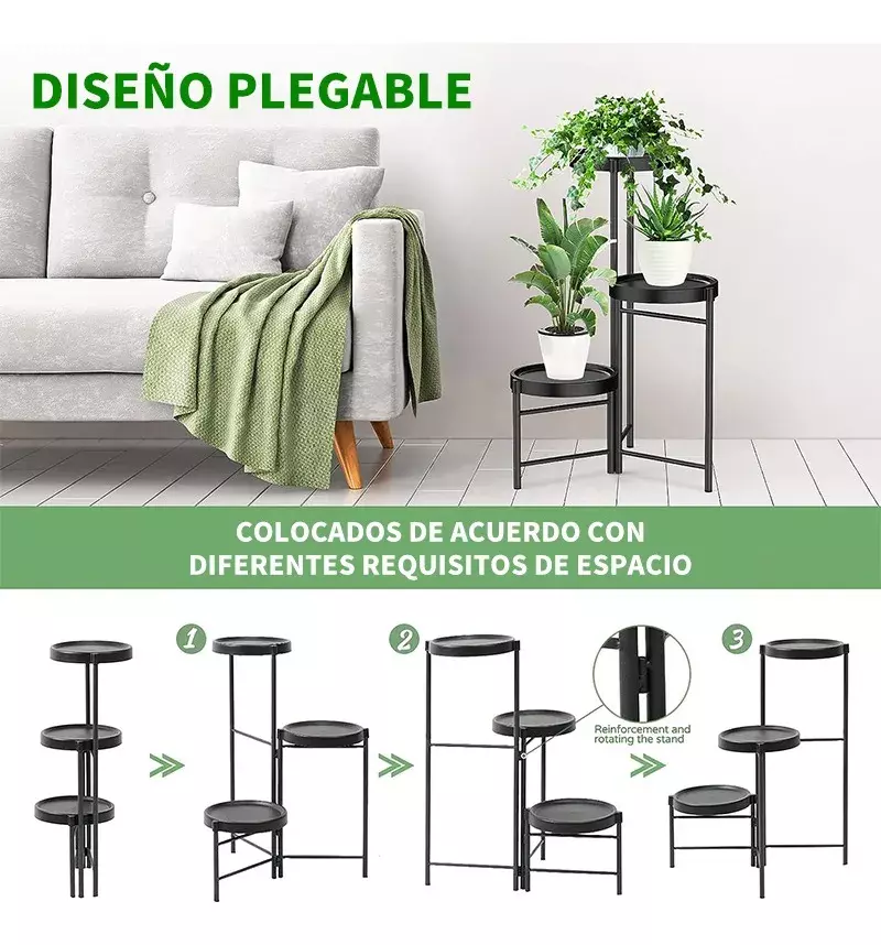 Estante de Plantas Metálico Plegable 3 Niveles Negro-2