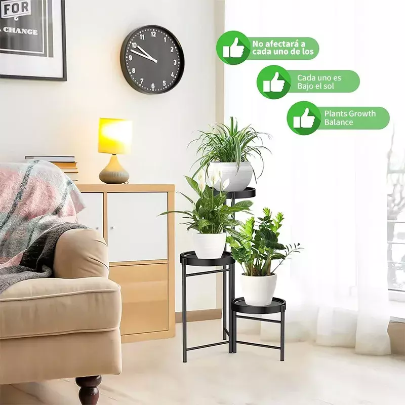 Estante de Plantas Metálico Plegable 3 Niveles Negro-3