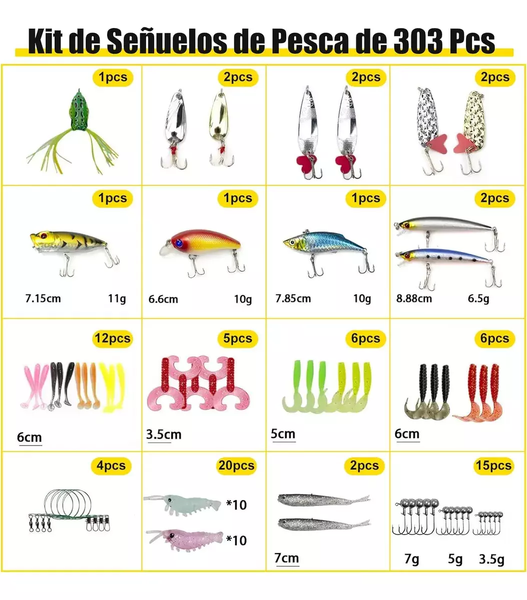 Caja de Señuelos de Pesca 303 Piezas Multicolor con Accesorios-3