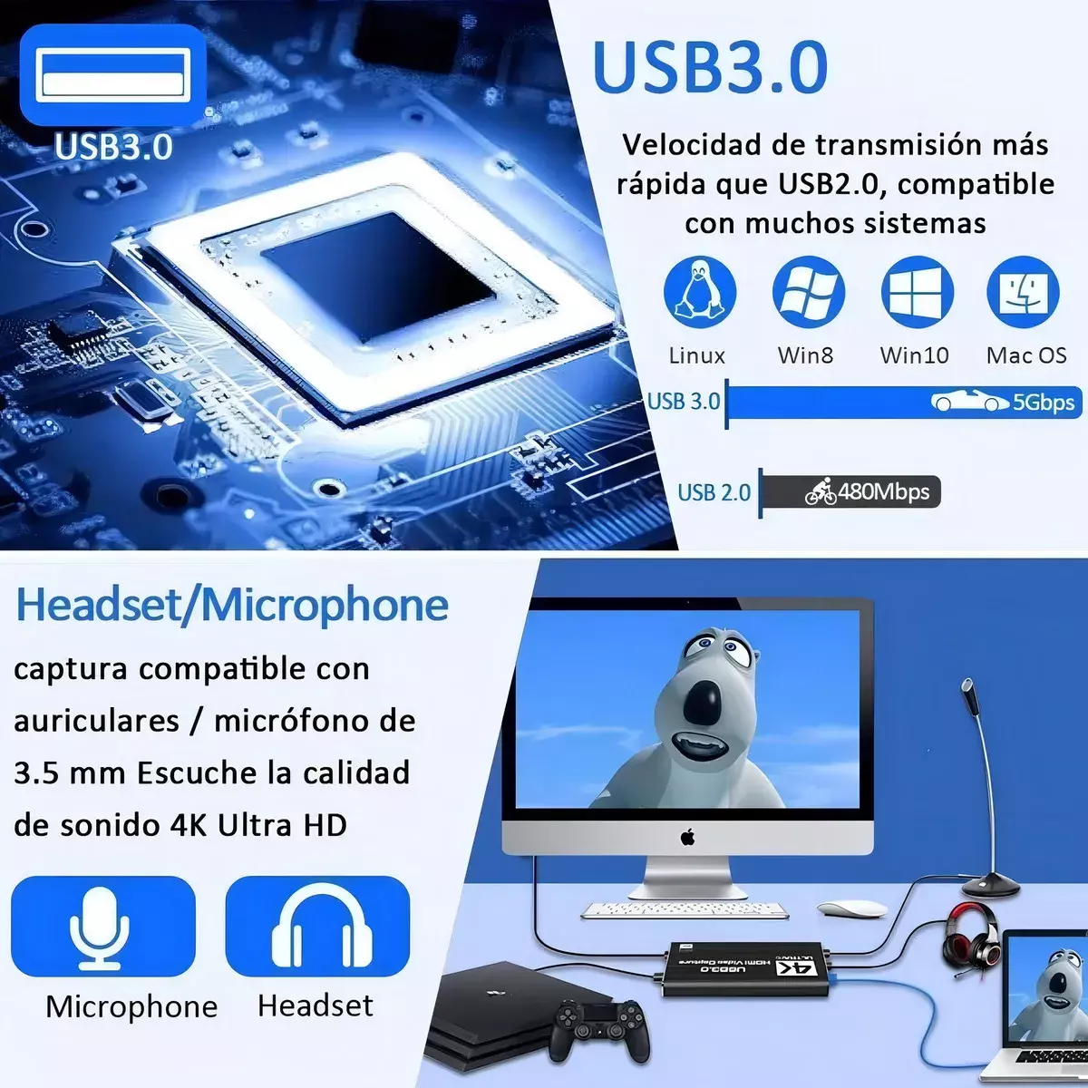 Capturadora De Video HDMI USB 3.0 4K Ultra HD Compatibilidad Amplia-4