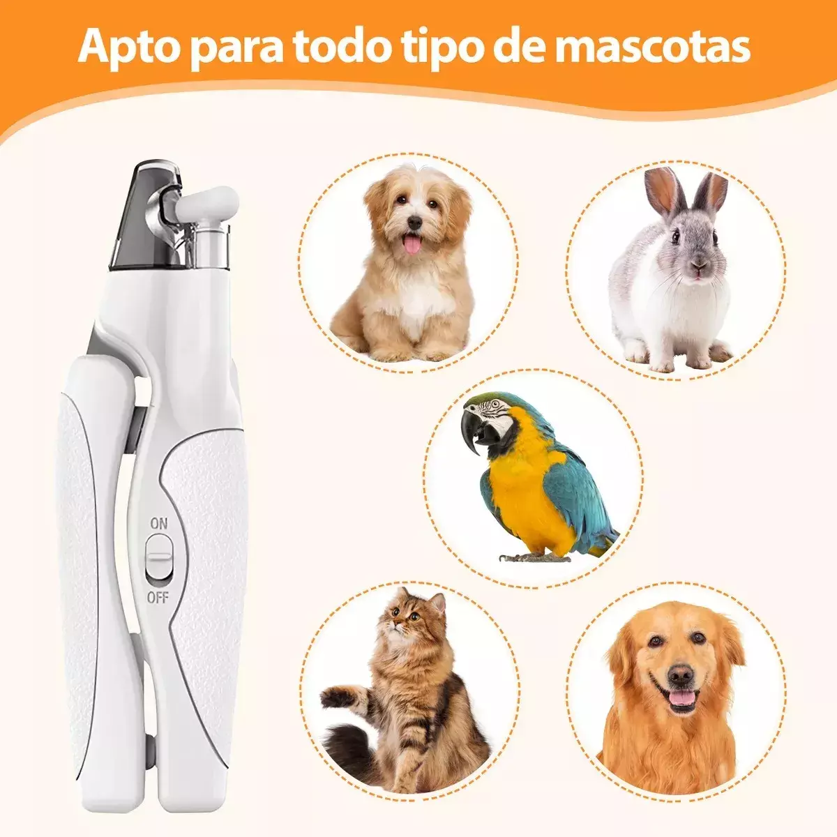 Cortauñas Para Mascotas LED Recargable USB Acero Inoxidable Lima Integrada-3