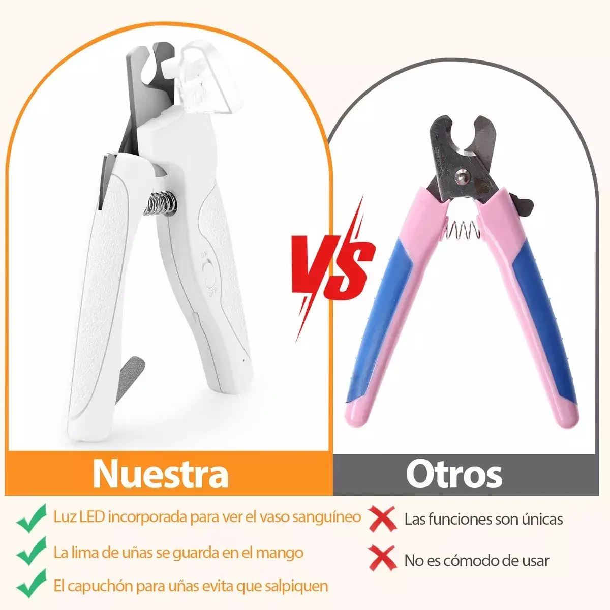 Cortauñas Para Mascotas LED Recargable USB Acero Inoxidable Lima Integrada-4