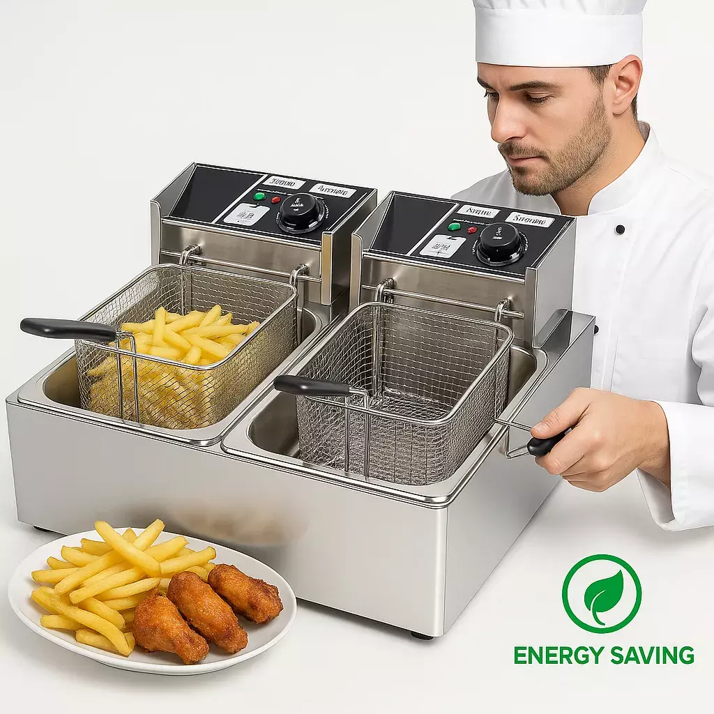 Freidora Industrial Doble Acero Inoxidable 12L Ahorro Energético-2