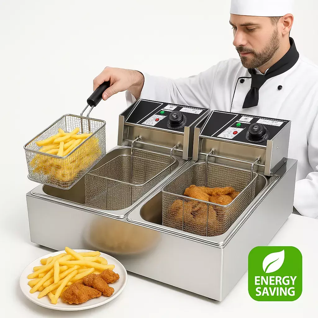 Freidora Industrial Doble Acero Inoxidable 12L Ahorro Energético-3