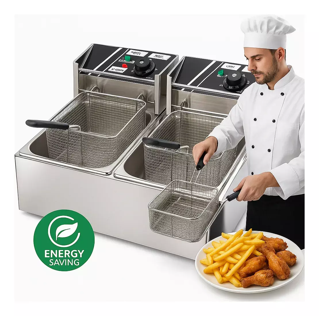 Freidora Industrial Doble Acero Inoxidable 12L Ahorro Energético-4