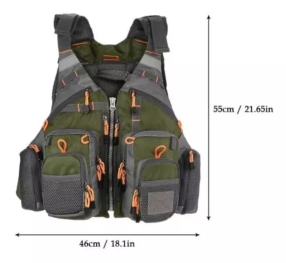 Chaleco de Pesca Multifuncional Ajustable con Bolsillos Mesh Verde-2