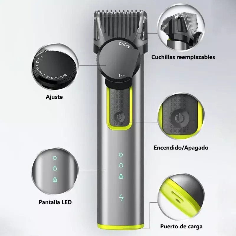 Recortadora de Barba Ajustable Acero Inoxidable Impermeable Carga USB-1