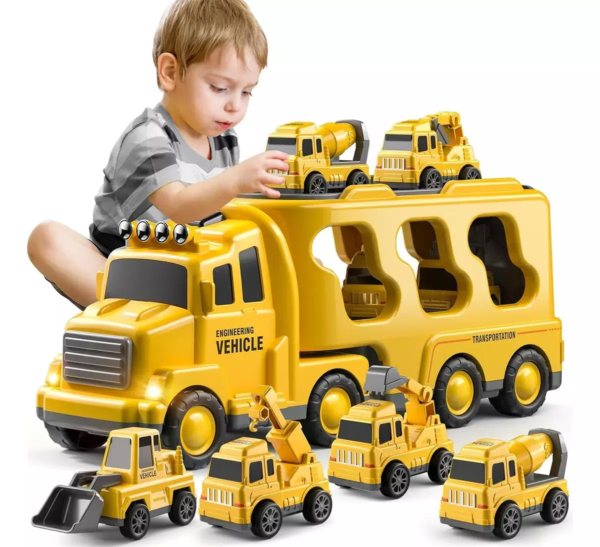 Camión de Juguete de Ingeniería con Sonido y Luz Vehículos Fricción ABS-0