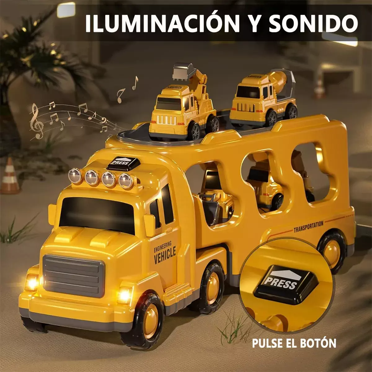 Camión de Juguete de Ingeniería con Sonido y Luz Vehículos Fricción ABS-5