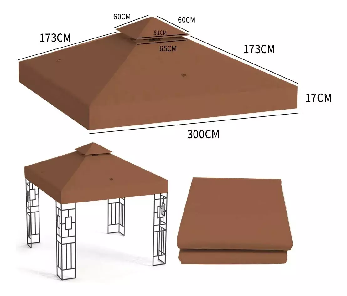 Toldo Repuesto Impermeable Anti-UV Marrón 300x300cm Outdoor-2