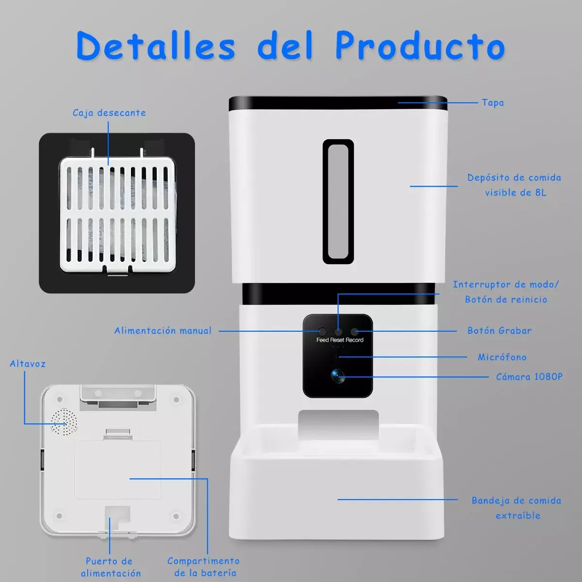 Comedero Automático Para Mascotas 8L Con Cámara HD 1080P Control APP-4