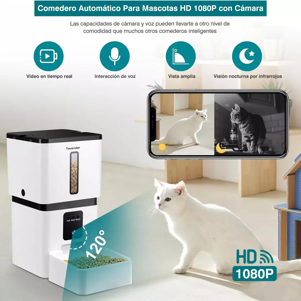 Comedero Automático Para Mascotas 8L Con Cámara HD 1080P Control APP-7