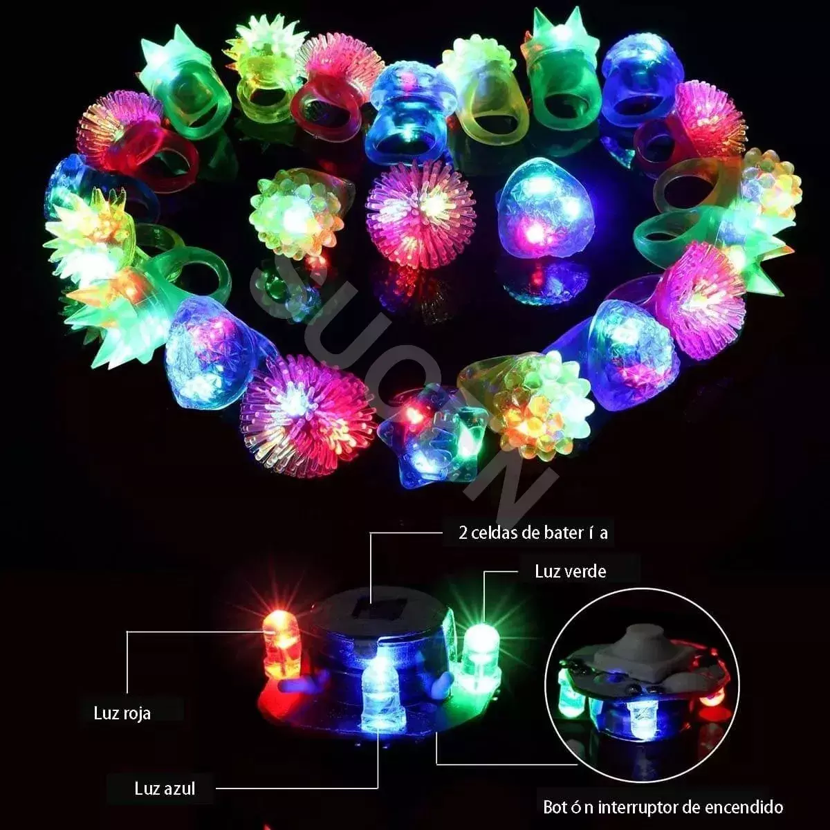 Anillos LED Multicolor Luminosos 36 Piezas Fiesta Infantil Decoración-2