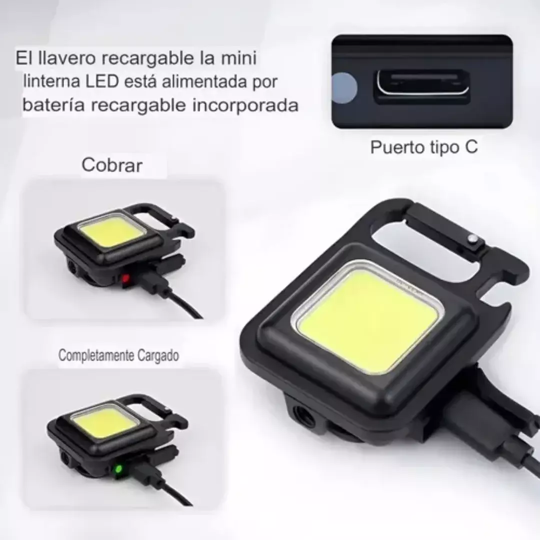 Llavero Luz de Trabajo LED Recargable COB 800 Lúmenes Impermeable-5