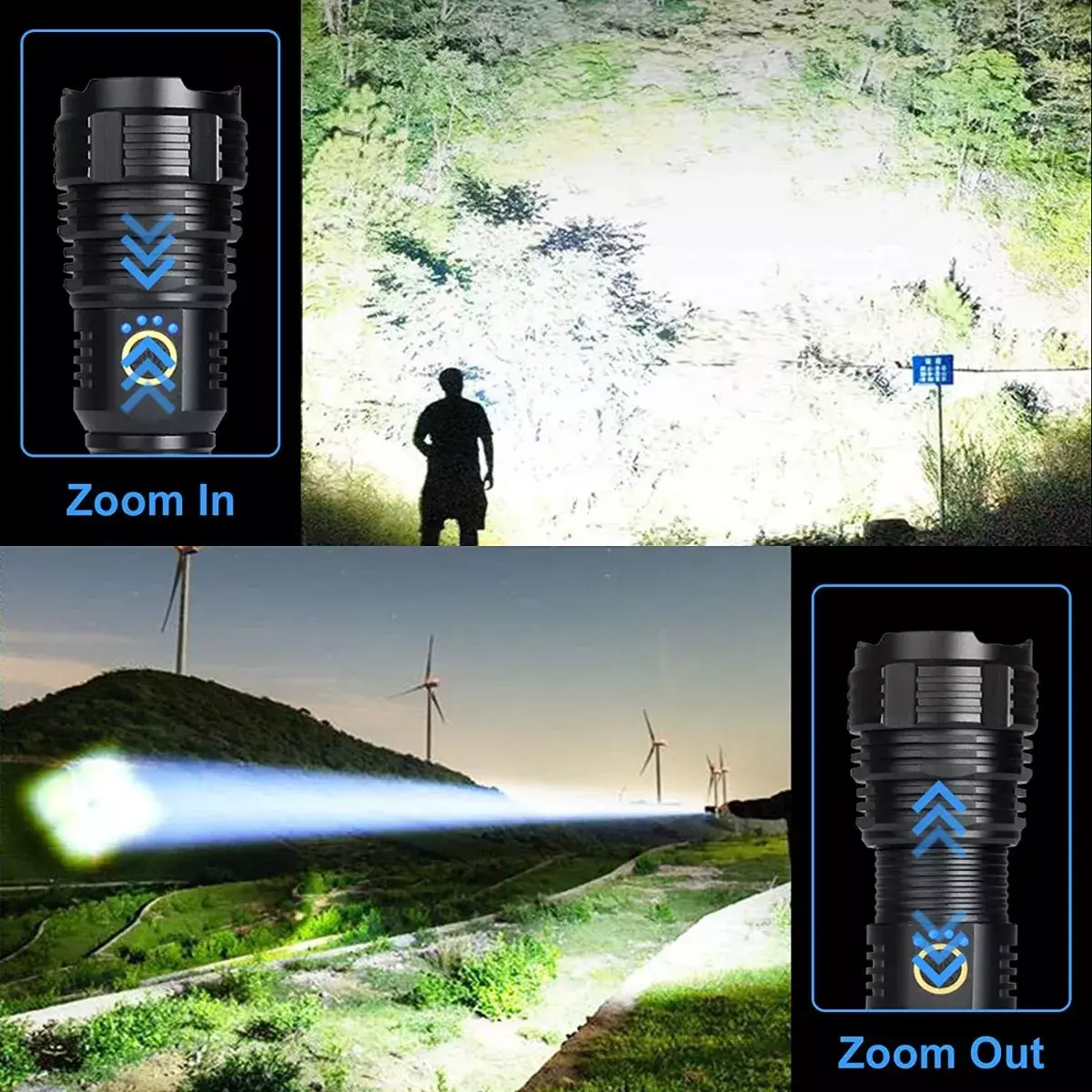 Linterna LED Recargable 200000 Lúmenes Zoom IPX5 Alumino-2