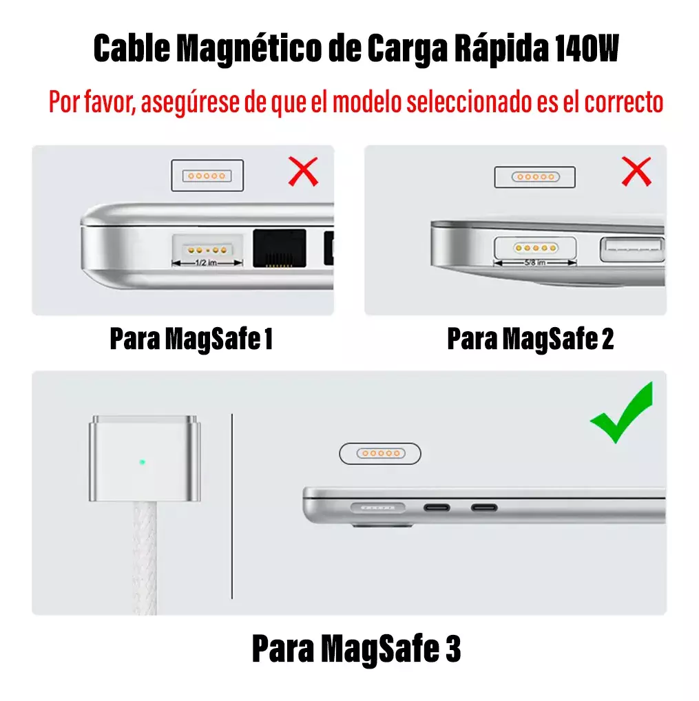 Cable Magnético USB-C MagSafe 3 Carga Rápida 140W Compatible MacBook Pro/Air-1