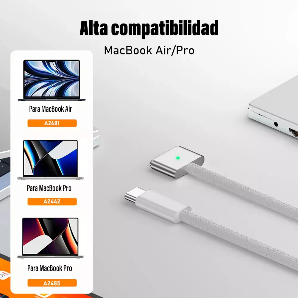 Cable Magnético USB-C MagSafe 3 Carga Rápida 140W Compatible MacBook Pro/Air-2