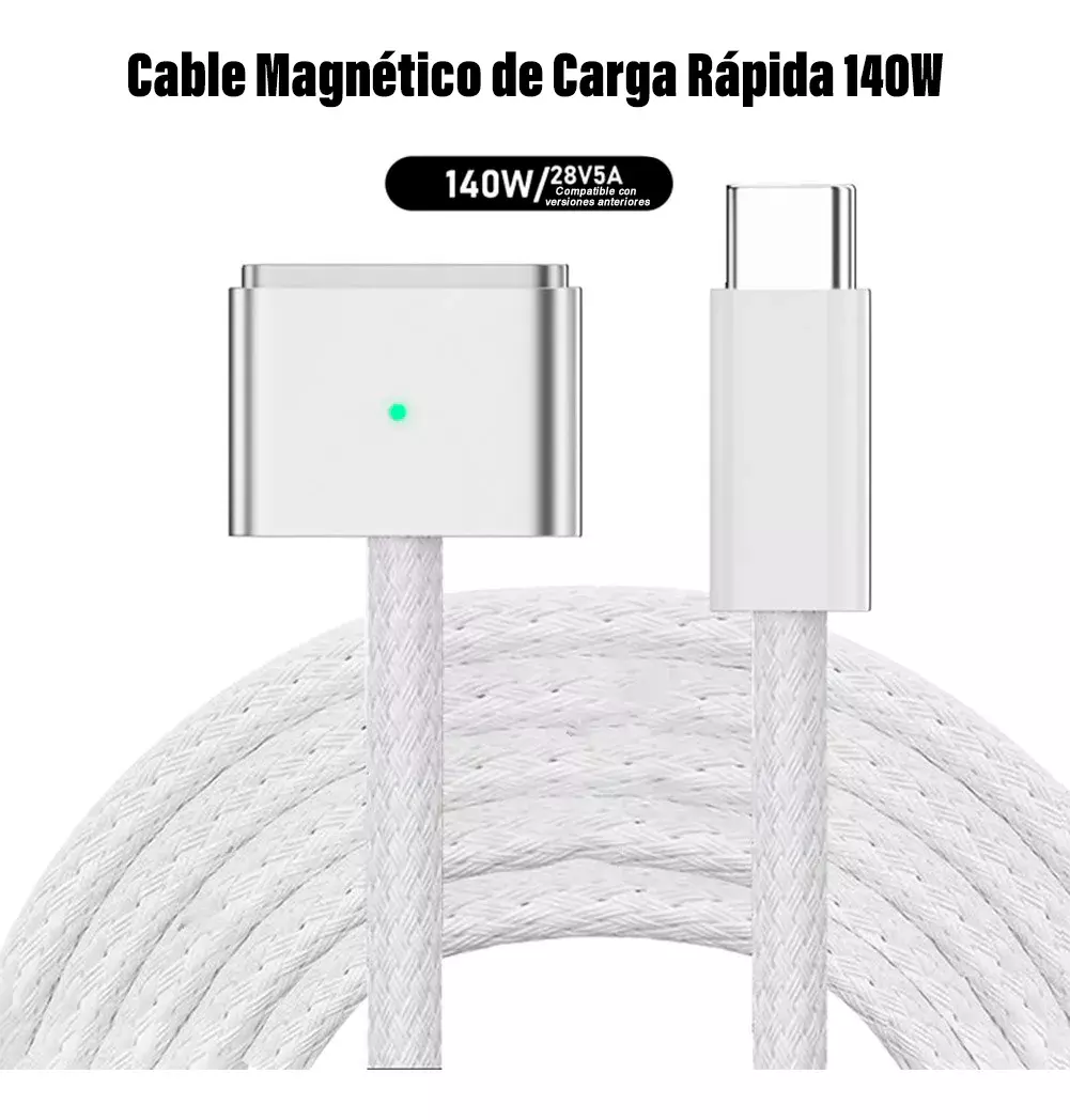 Cable Magnético USB-C MagSafe 3 Carga Rápida 140W Compatible MacBook Pro/Air-3