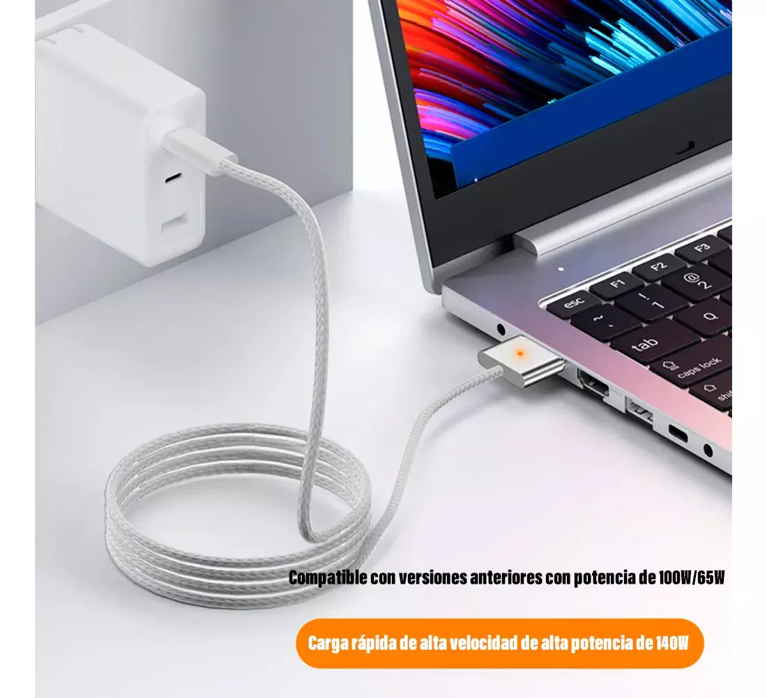 Cable Magnético USB-C MagSafe 3 Carga Rápida 140W Compatible MacBook Pro/Air-4