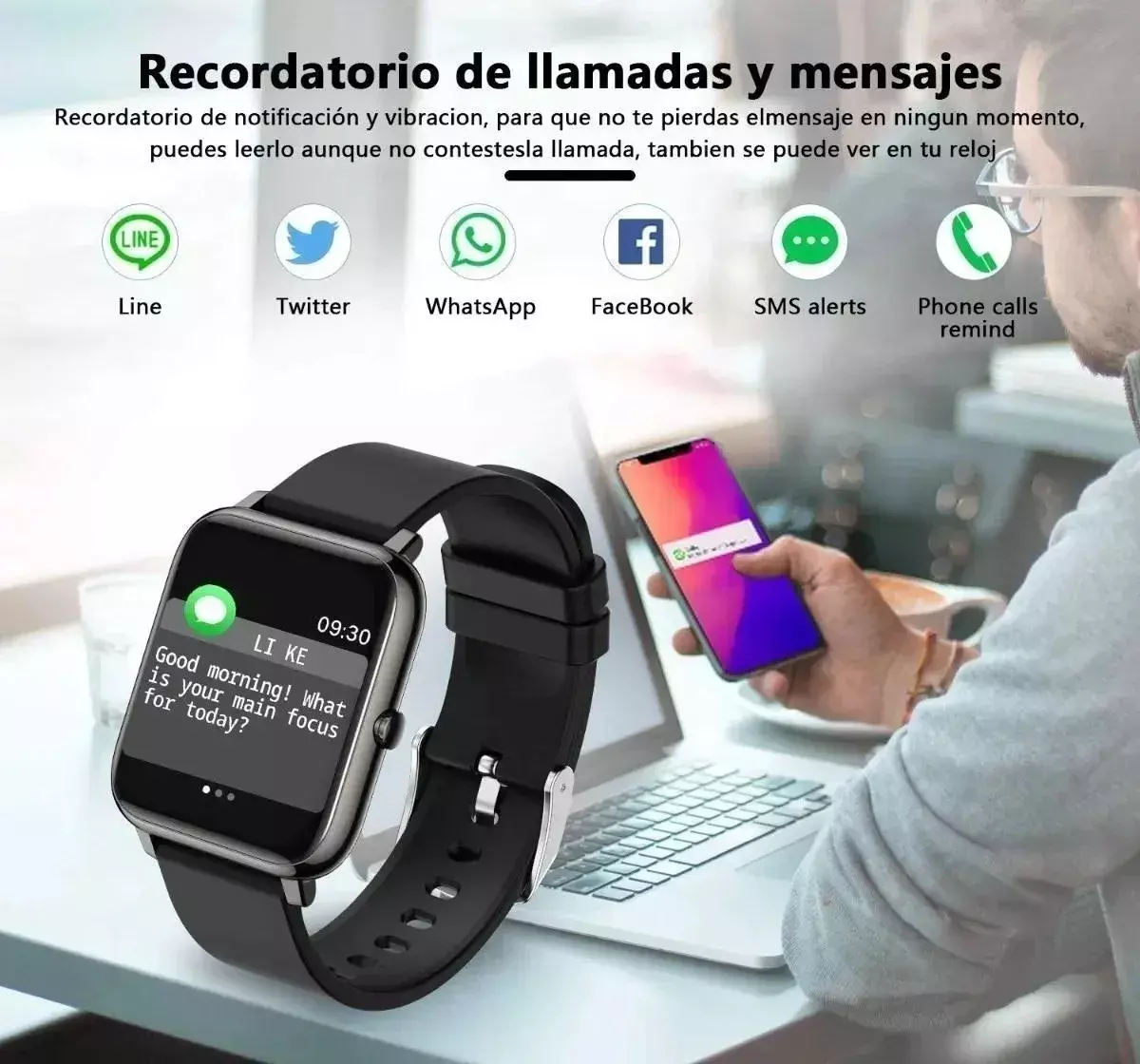 Smartwatch Pantalla Táctil Color 1.4" Monitor de Salud y Modo Deportivo-2