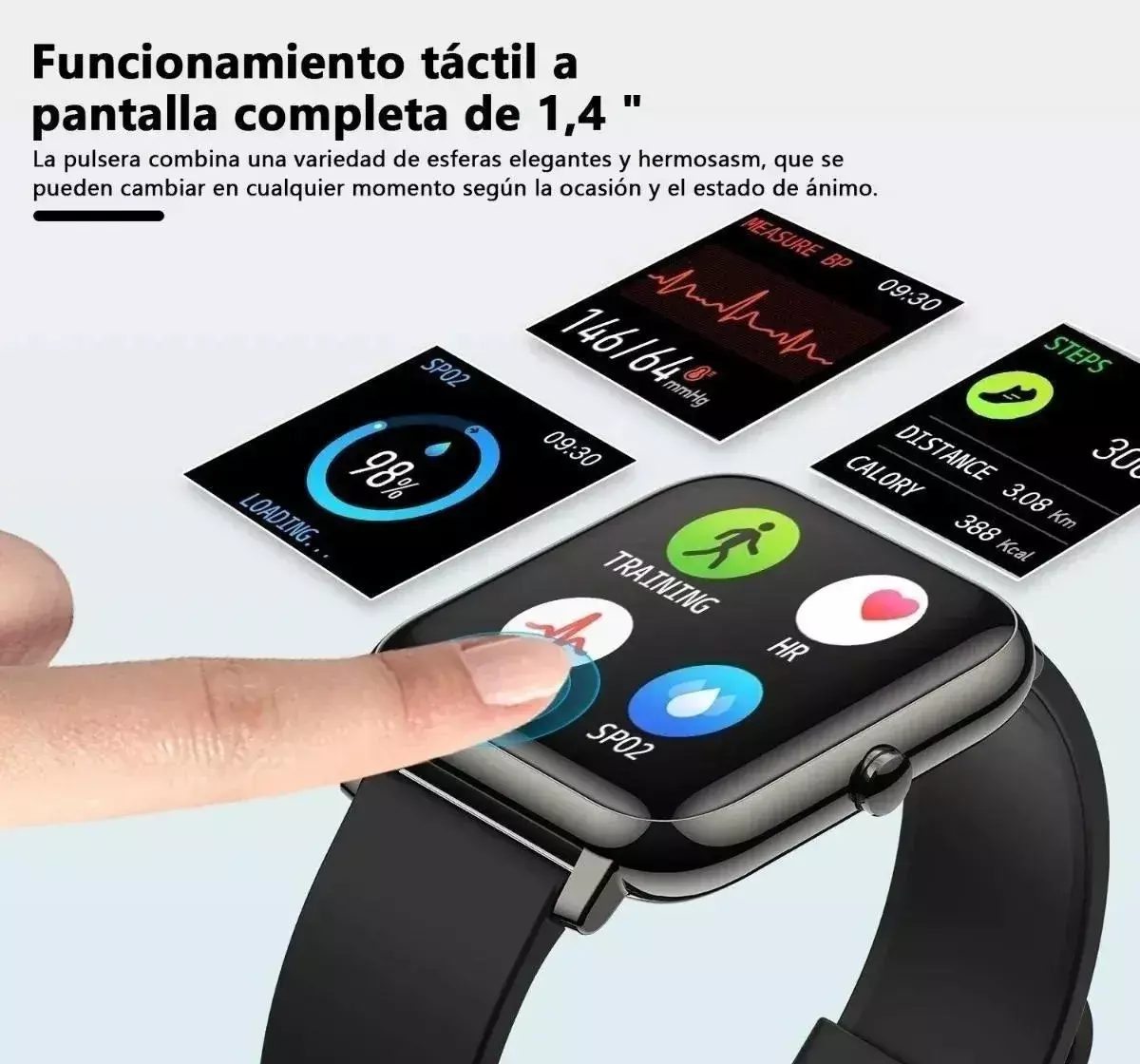 Smartwatch Pantalla Táctil Color 1.4" Monitor de Salud y Modo Deportivo-5
