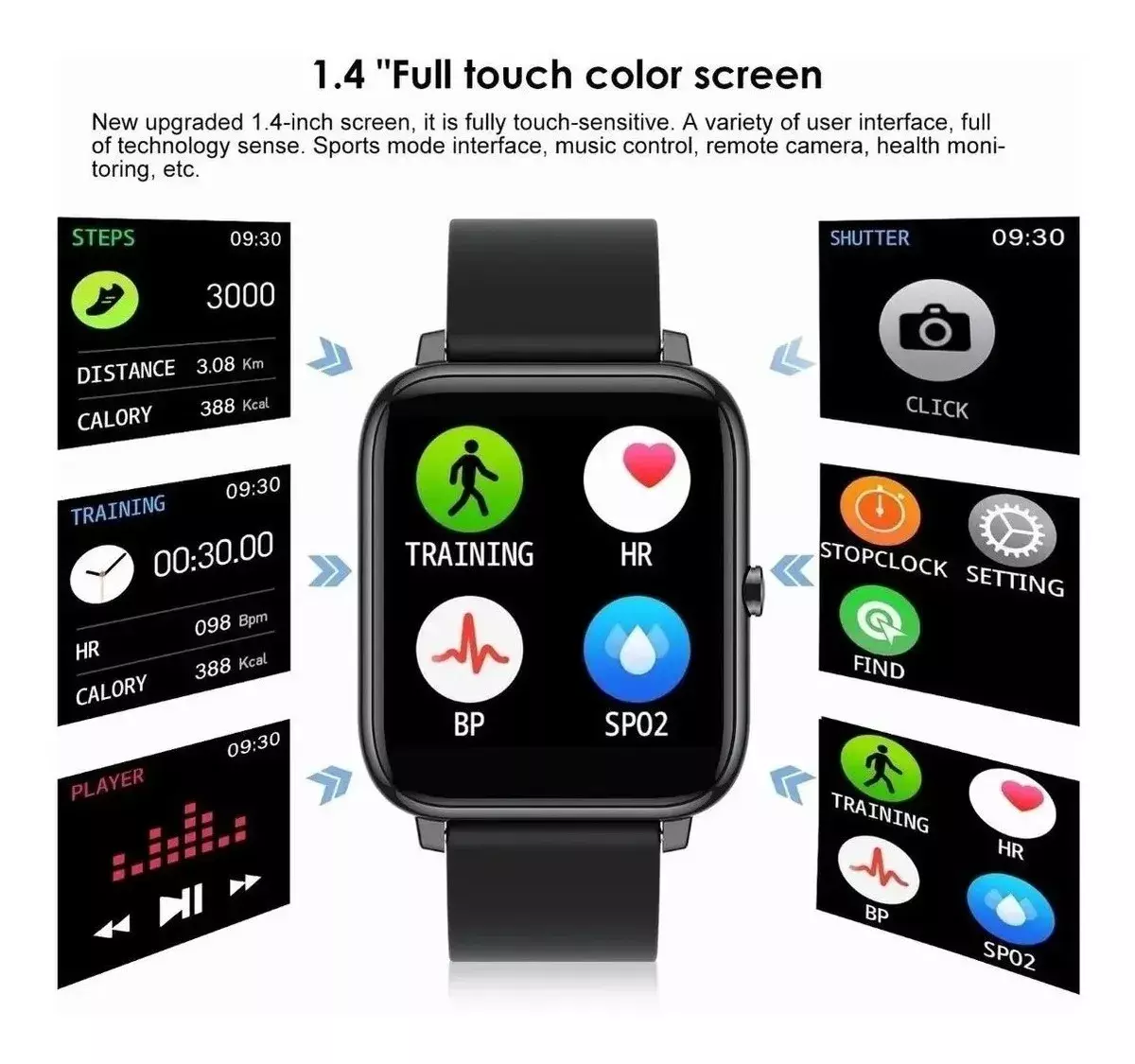 Smartwatch Pantalla Táctil Color 1.4" Monitor de Salud y Modo Deportivo-7