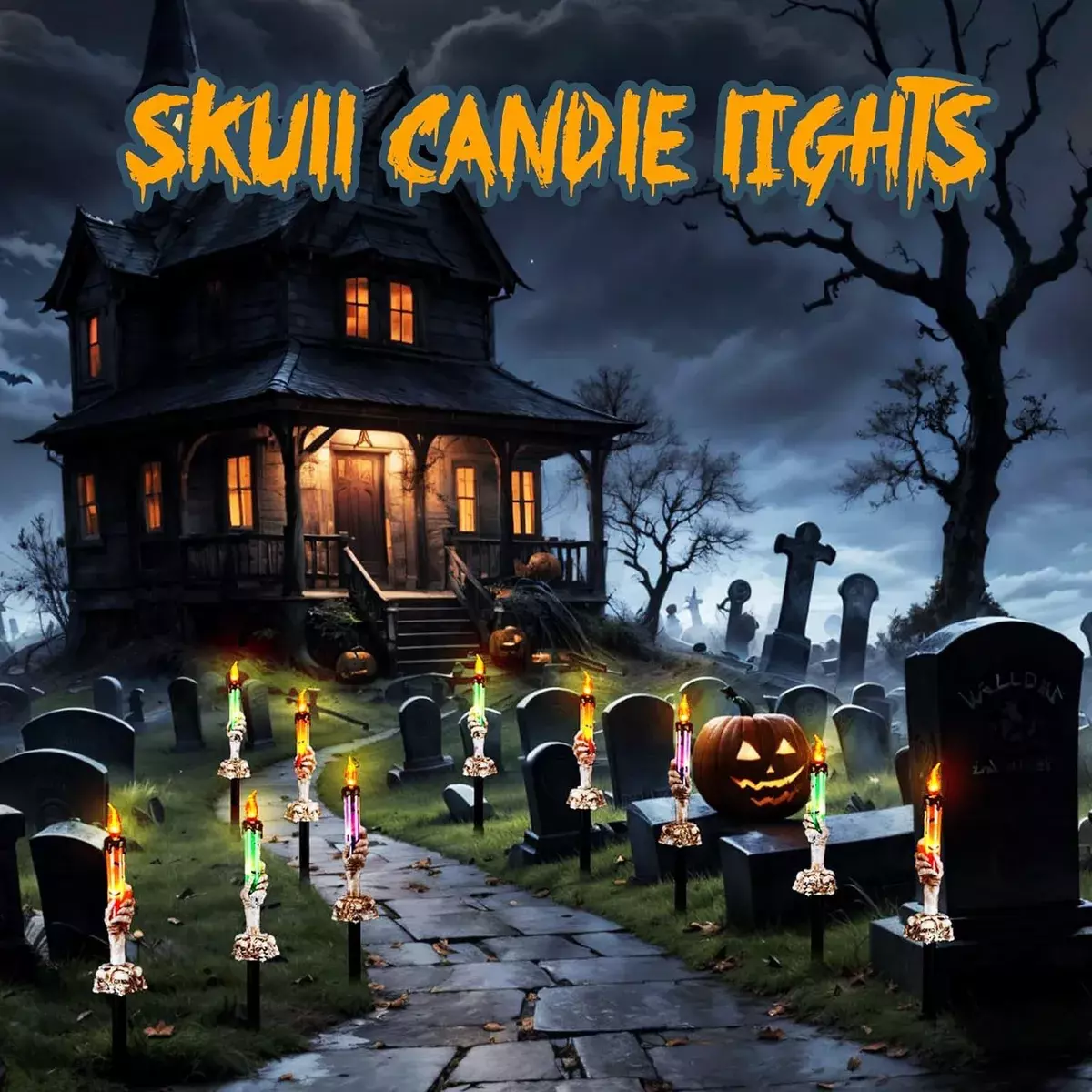 Luces de Exterior con Velas de Calavera LED Solar Multicolor 12 Pulgadas-2