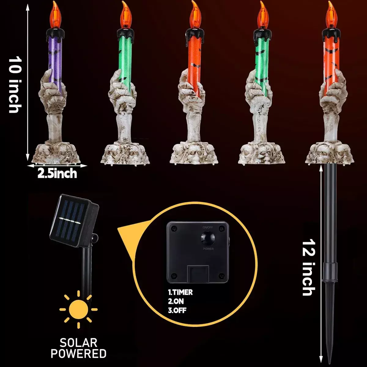 Luces de Exterior con Velas de Calavera LED Solar Multicolor 12 Pulgadas-3