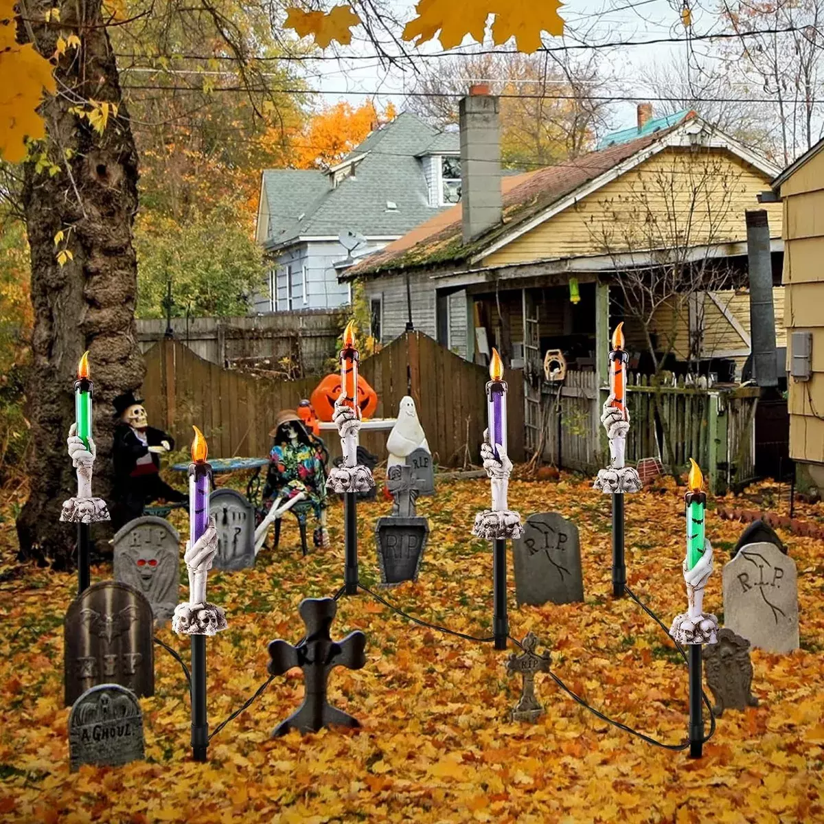 Luces de Exterior con Velas de Calavera LED Solar Multicolor 12 Pulgadas-4