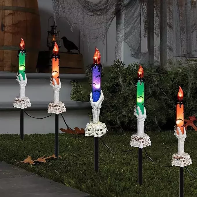 Luces de Exterior con Velas de Calavera LED Solar Multicolor 12 Pulgadas-5