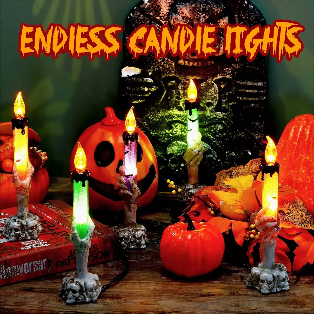 Luces de Exterior con Velas de Calavera LED Solar Multicolor 12 Pulgadas-6