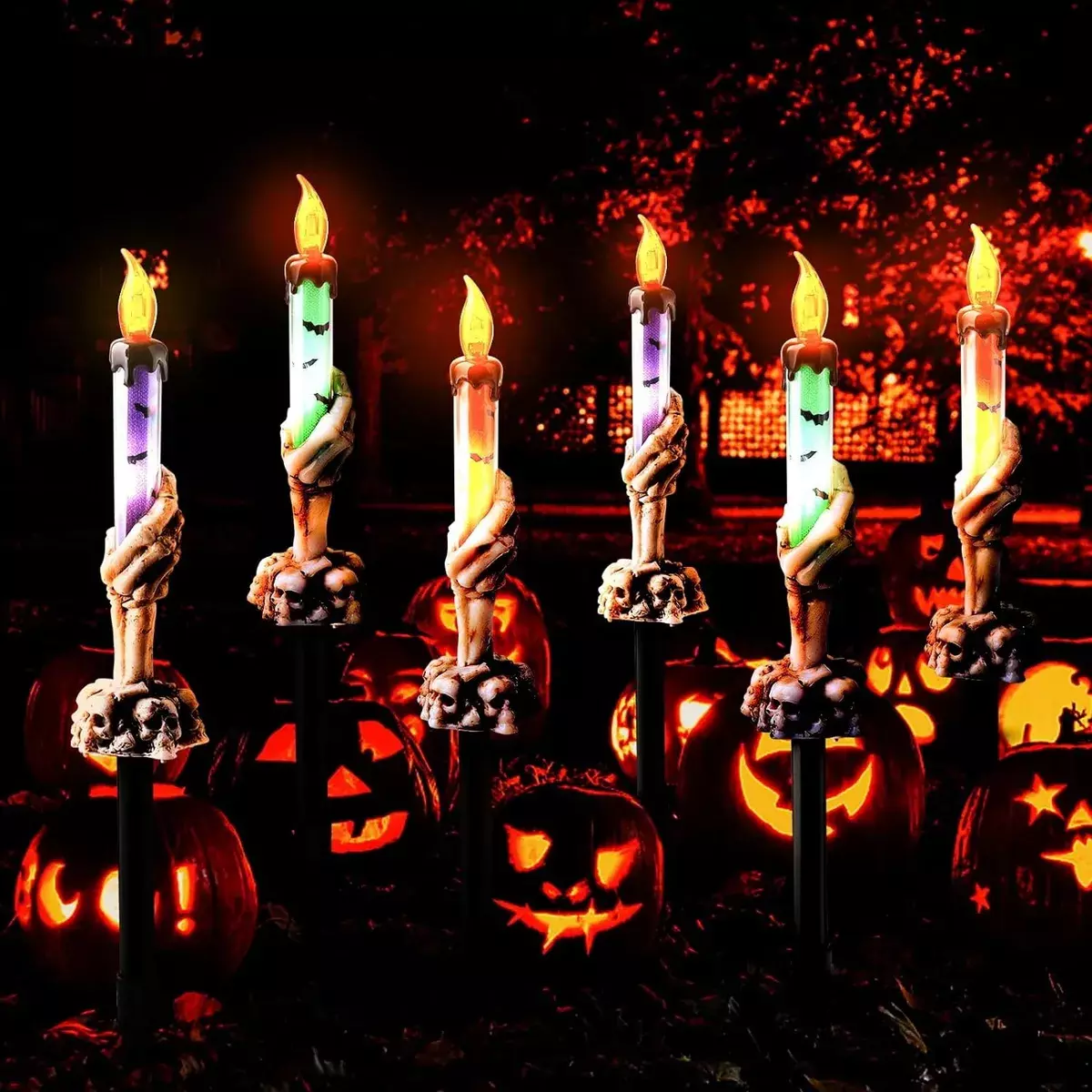Luces de Exterior con Velas de Calavera LED Solar Multicolor 12 Pulgadas-7