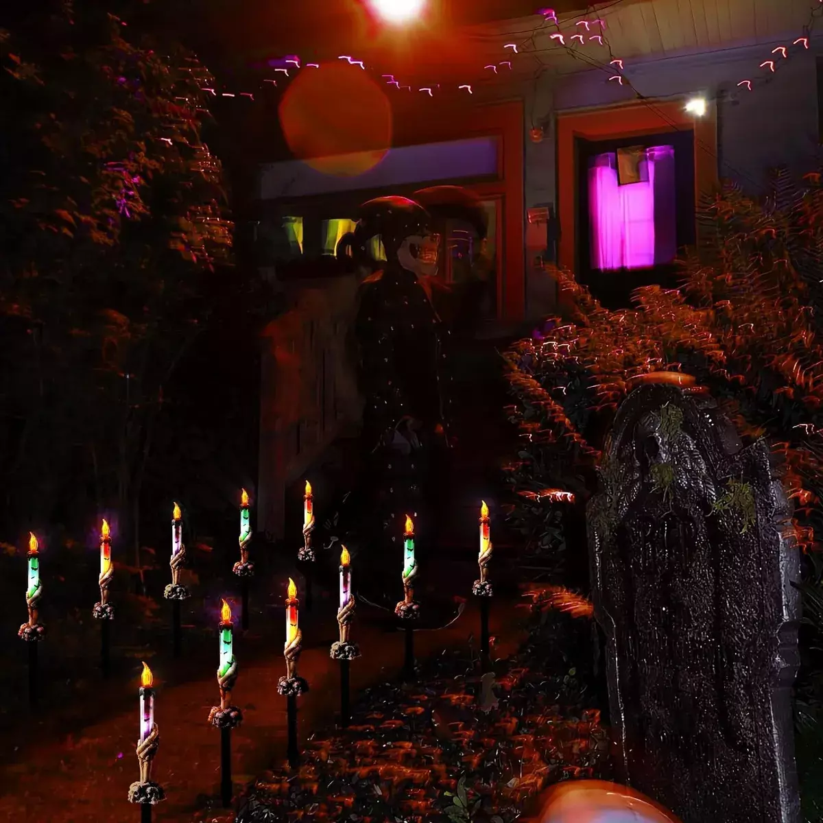 Luces de Exterior con Velas de Calavera LED Solar Multicolor 12 Pulgadas-8