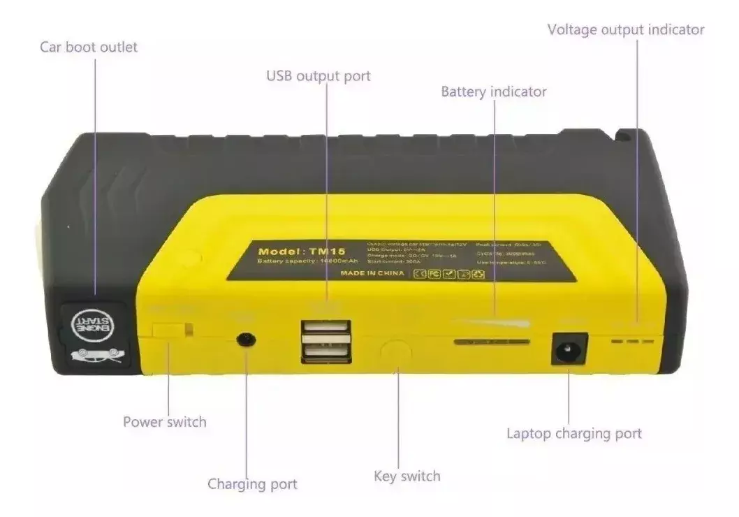 Arrancador de Batería Portátil 12V Multiuso con Linterna y Puertos USB-2