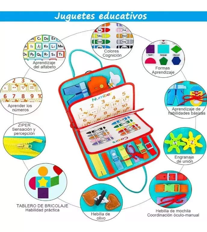 Tablero Montessori Portátil 7 en 1 Actividades Educativas-4